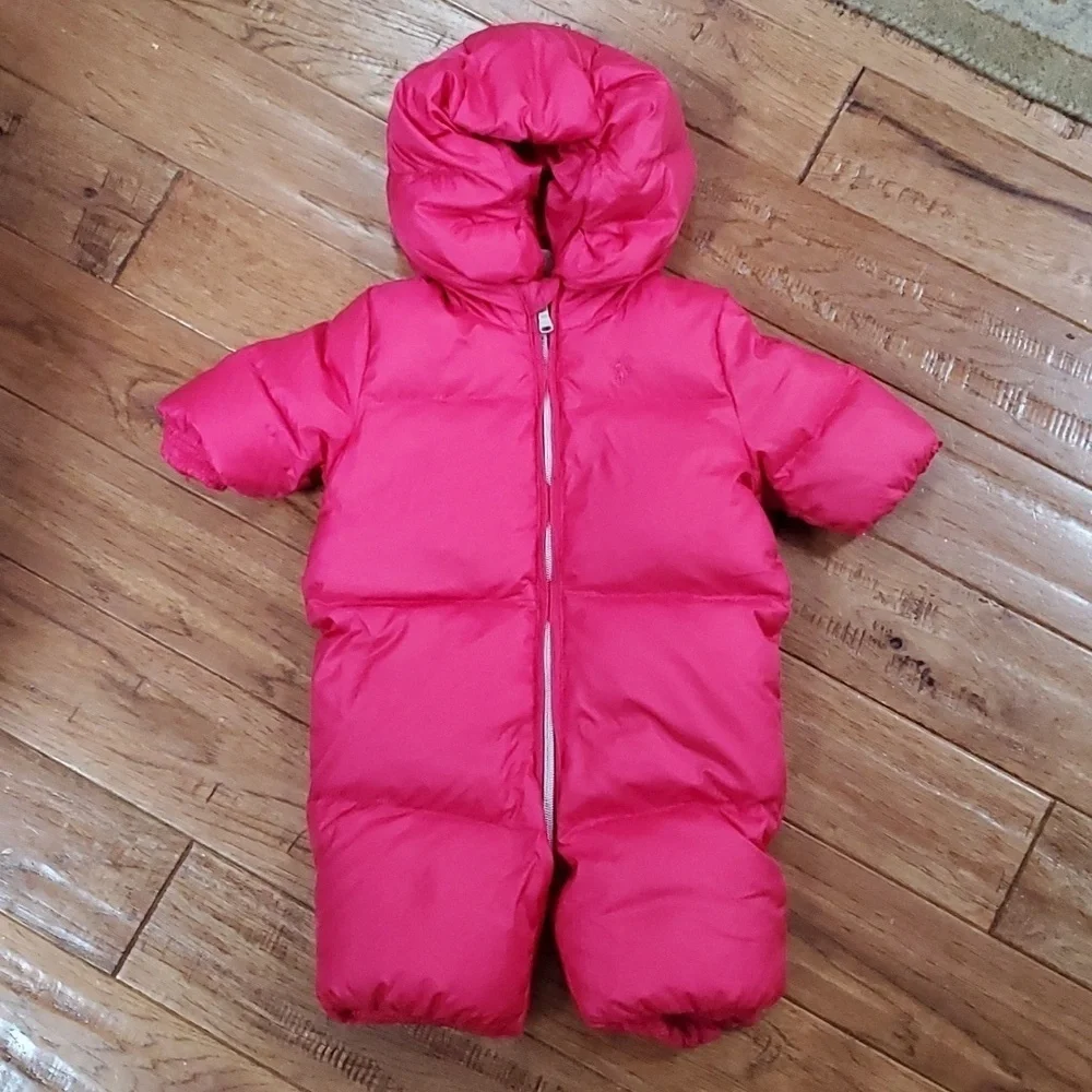 Ralph Lauren hot pink baby puffer bunting